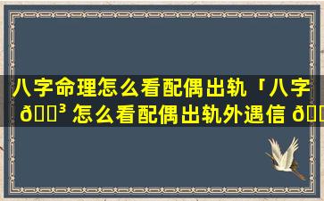 八字命理怎么看配偶出轨「八字 🌳 怎么看配偶出轨外遇信 🐯 息」